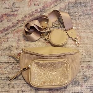 Madden NYC Beige Crossbody Bag With Rhinestone Accents